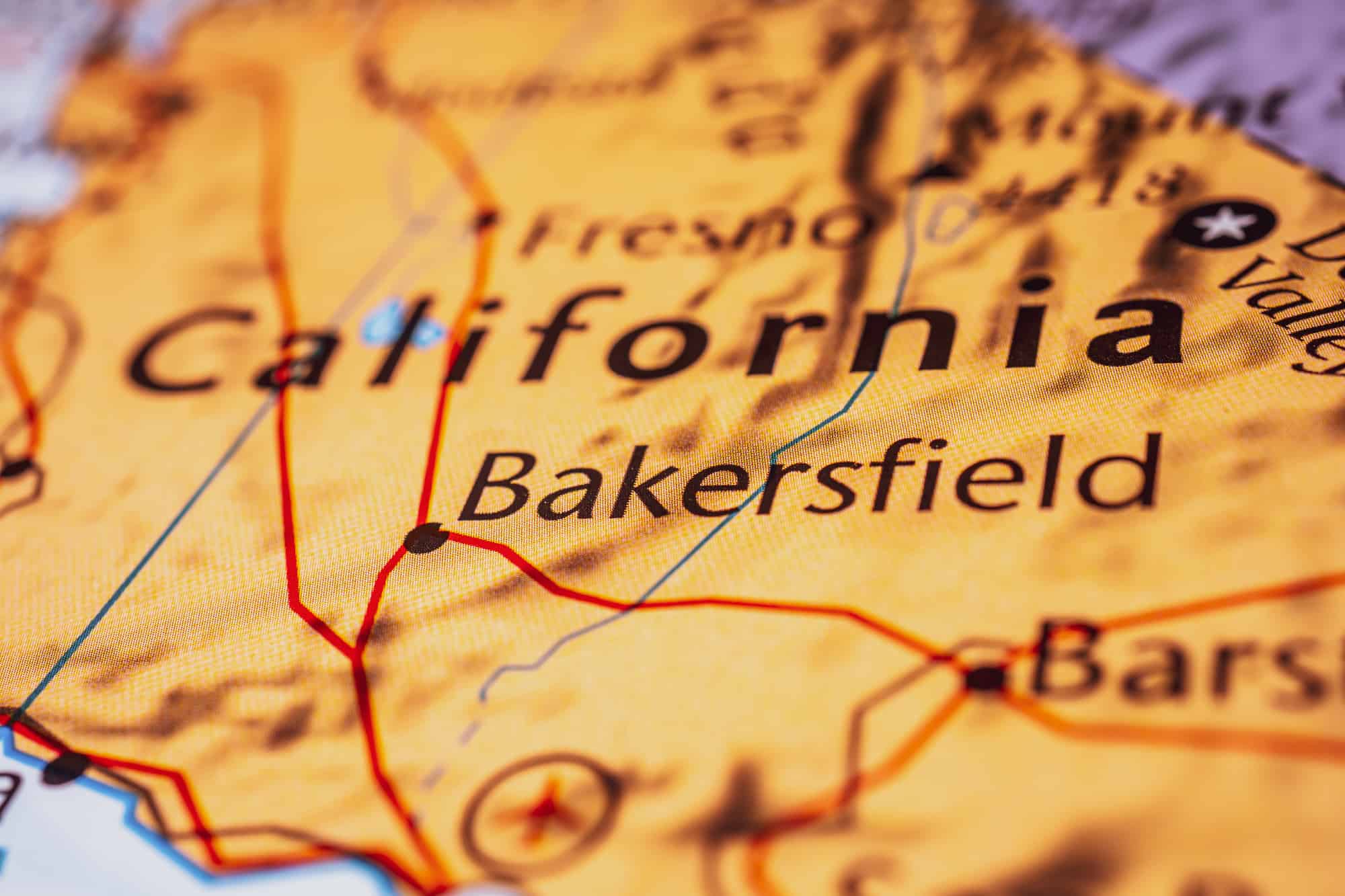 Bakersfield on the map of USA